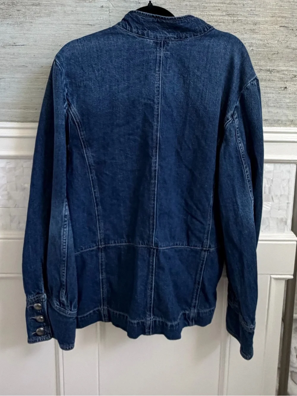 Large we the free people Imogene denim officer jacket jean double breasted blue